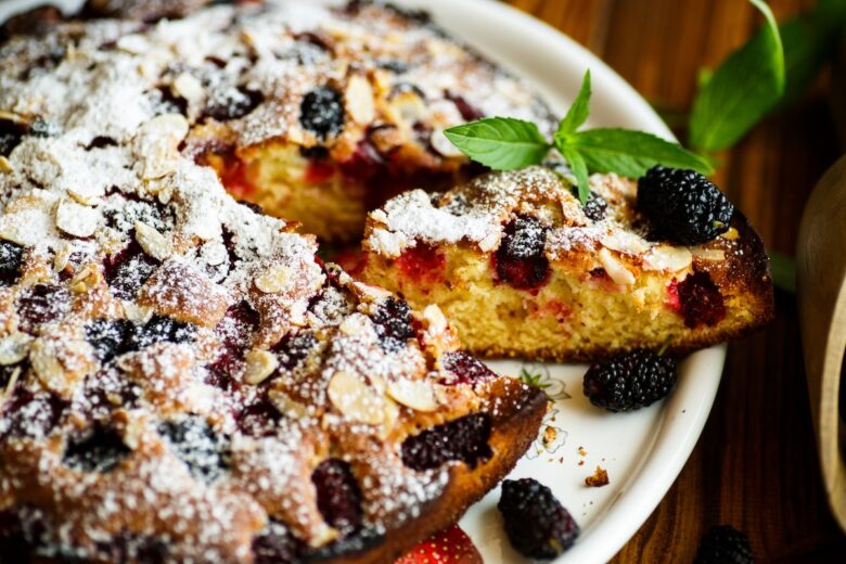 Sweet,Biscuit,Pie,With,Mulberry,Berries,On,A,Wooden,Table
