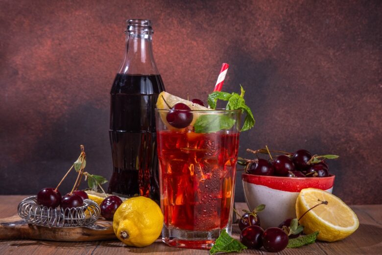 Summer,Cold,Refreshment,Cocktail,With,Cola,Cherry,Juice.,Cherry,Cola