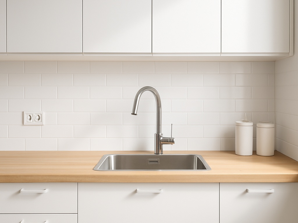 Modern,Bright,Kitchen,,White,Front,And,Light,Wood,Worktop,,Sink Modern,Bright,Kitchen,,White,Front,And,Light,Wood,Worktop,,Sink