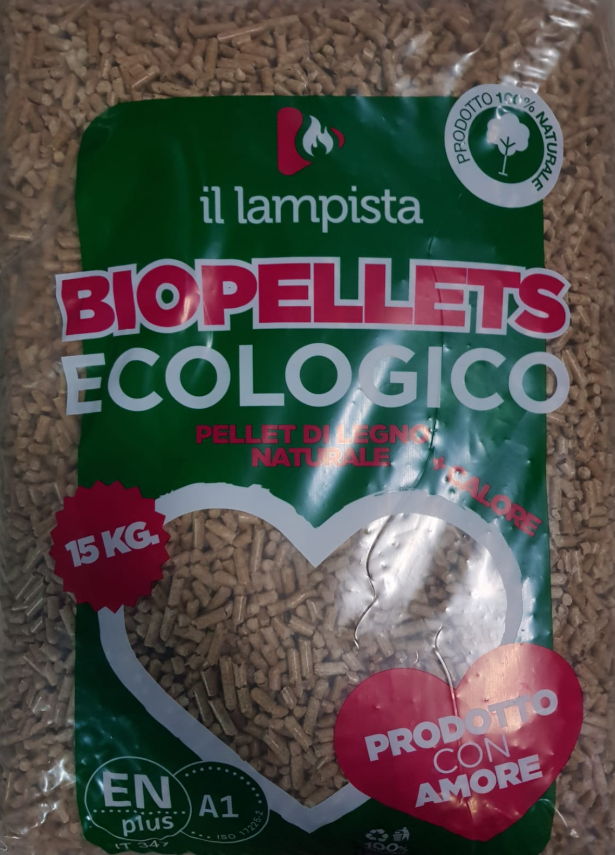 Sacco di pellet 15 kg Biopellet distribuito da Il Lampista Sacco di pellet 15 kg Biopellet distribuito da Il Lampista
